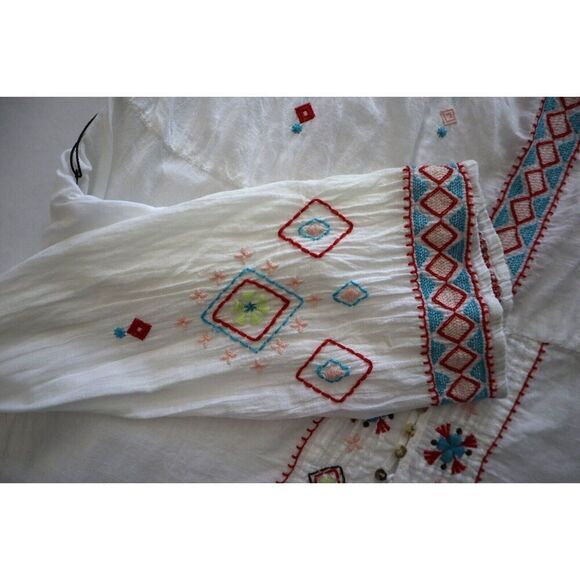 Johnny Was Women's Sz Large White 3J Workshop Embroidered Tunic Top - Picture 8 of 12